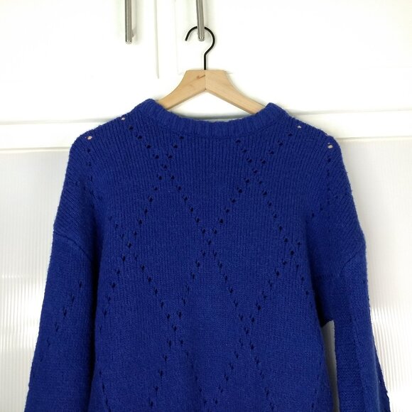 For Love and Lemons Knitz Mia Pointelle Cobalt Royal Blue Pullover Sweater Small - Picture 2 of 13